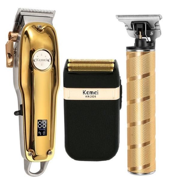Professional 3-in-1 Hair Clipper Set with Cordless Trimmer and T-Blade Outliner