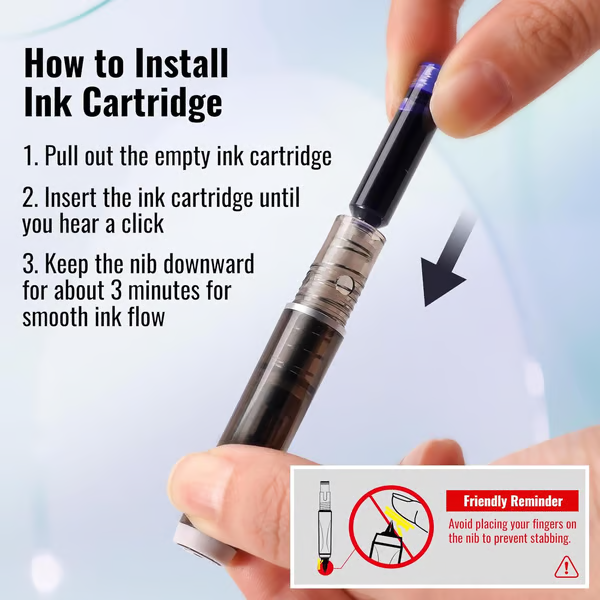 Retractable and Refillable Fountain Pen with Ink Cartridges