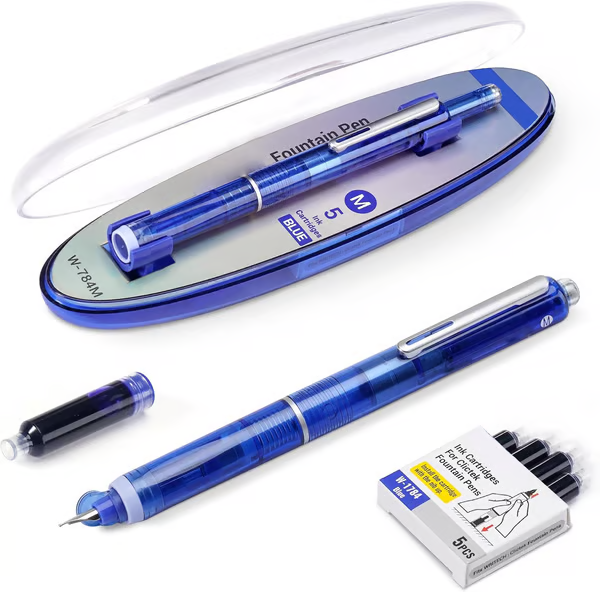 Retractable and Refillable Fountain Pen with Ink Cartridges