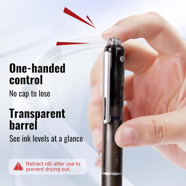 Retractable and Refillable Fountain Pen with Ink Cartridges
