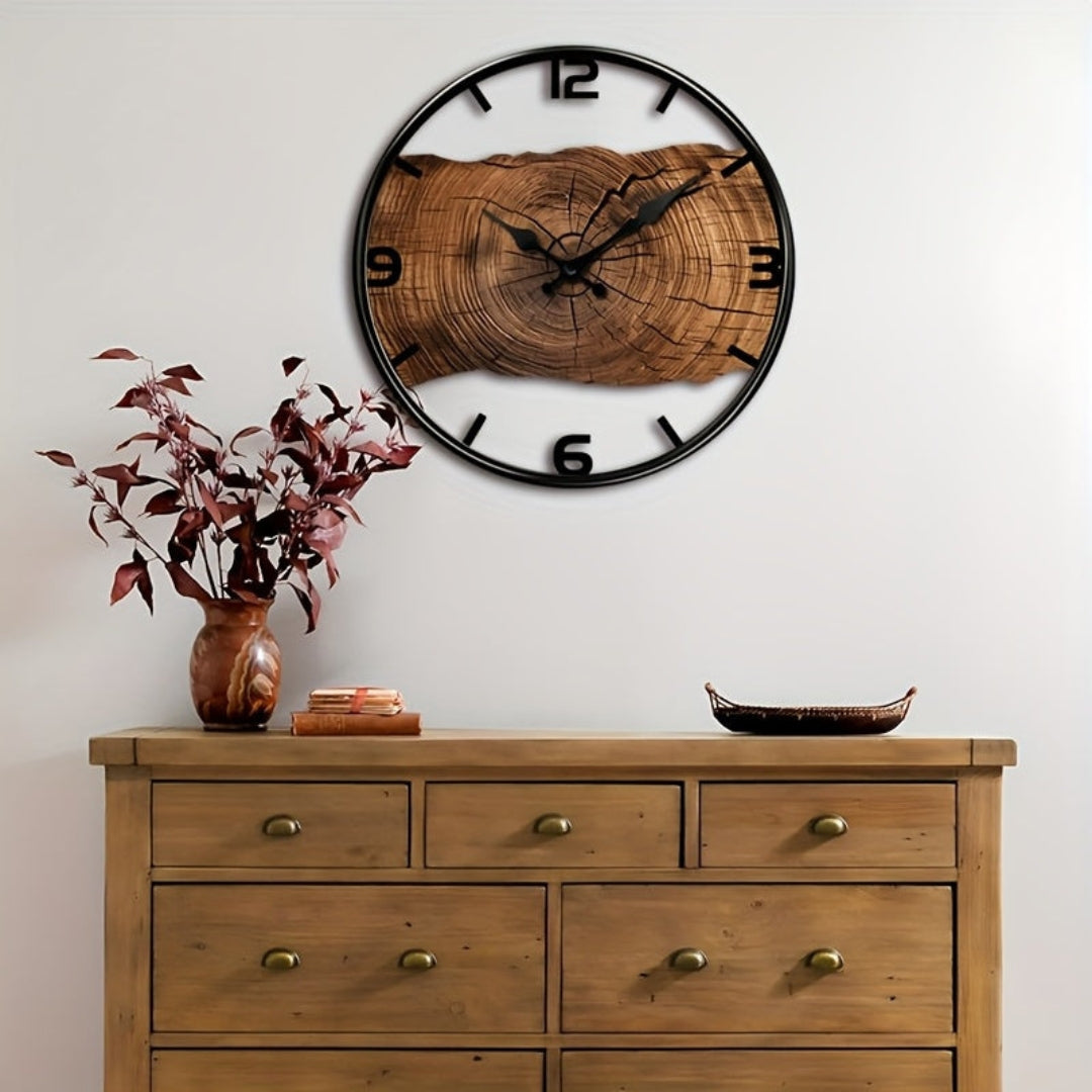 Round Wooden Wall Clock with Cut-Out Design