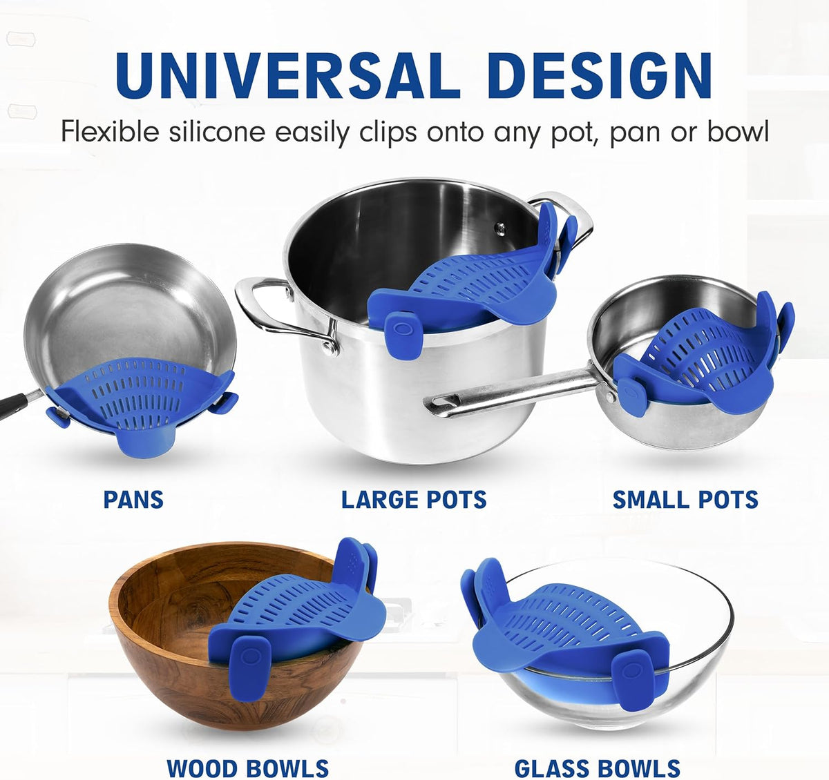 Silicone Clip-On Strainer - Heat-Resistant Colander for Pasta & Vegetables