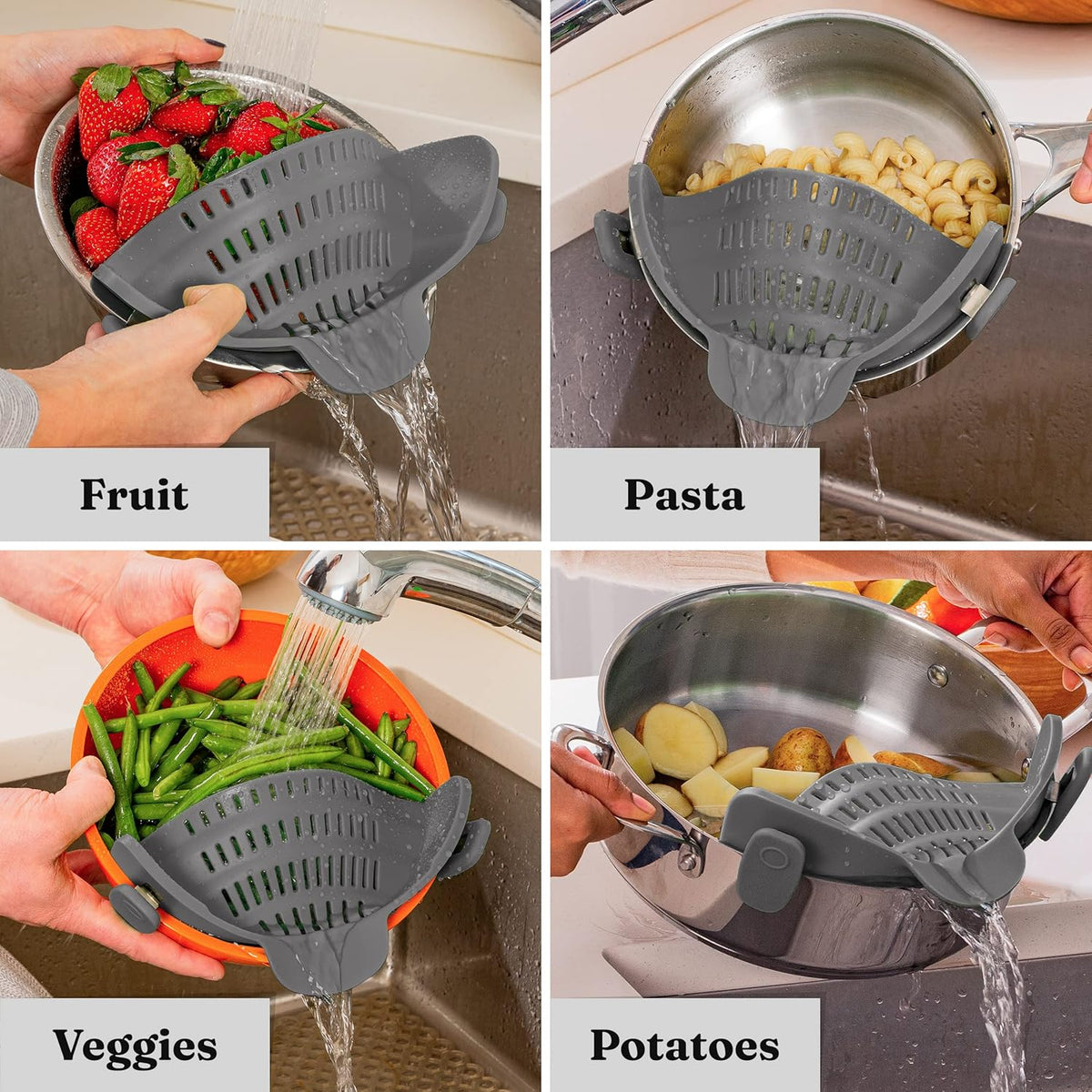 Silicone Clip-On Strainer - Heat-Resistant Colander for Pasta & Vegetables