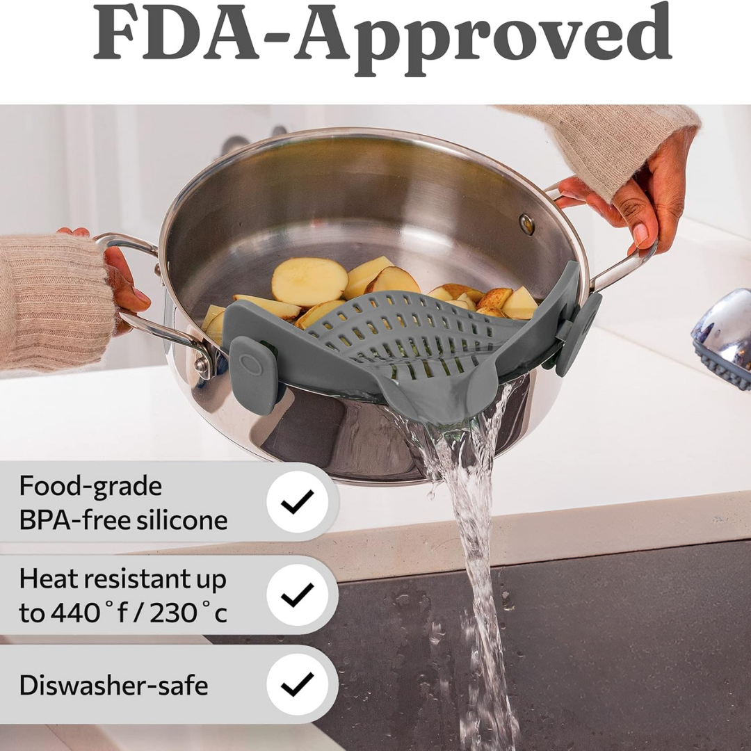 Silicone Clip-On Strainer - Heat-Resistant Colander for Pasta & Vegetables
