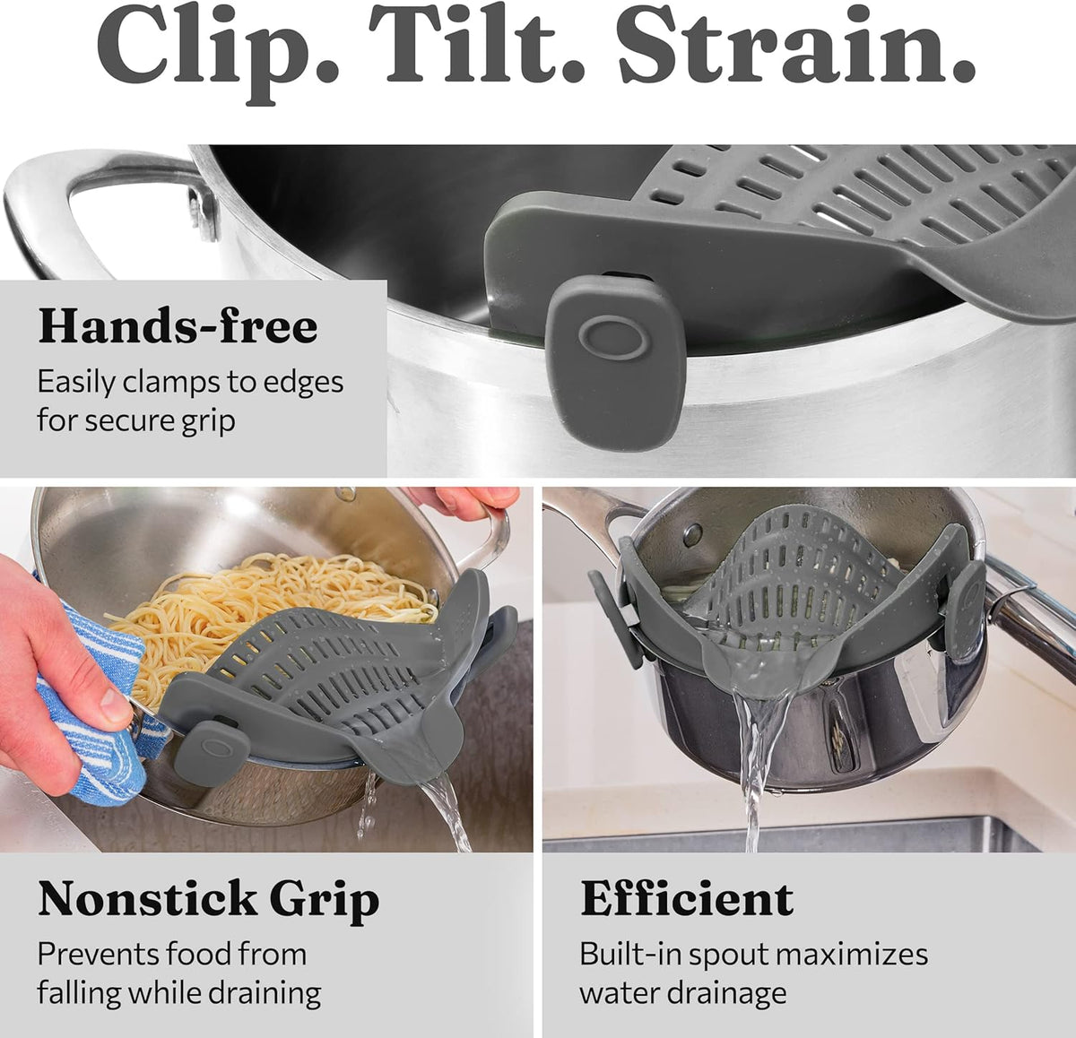 Silicone Clip-On Strainer - Heat-Resistant Colander for Pasta & Vegetables