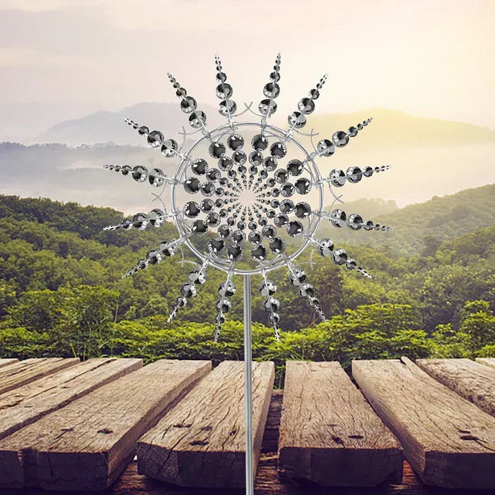 Silver Metal Garden Wind Spinner Sculpture