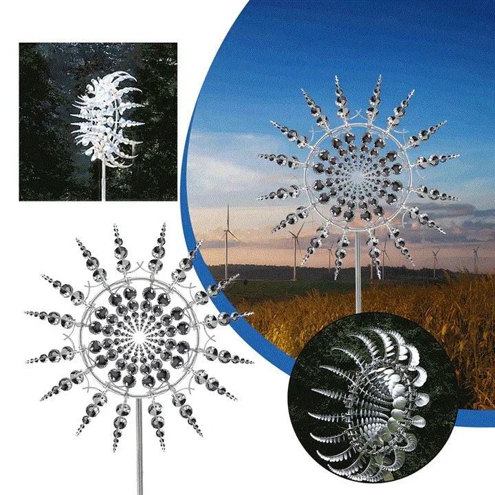 Silver Metal Garden Wind Spinner Sculpture