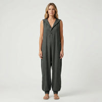 Sleeveless Hooded Button-Front Jumpsuit
