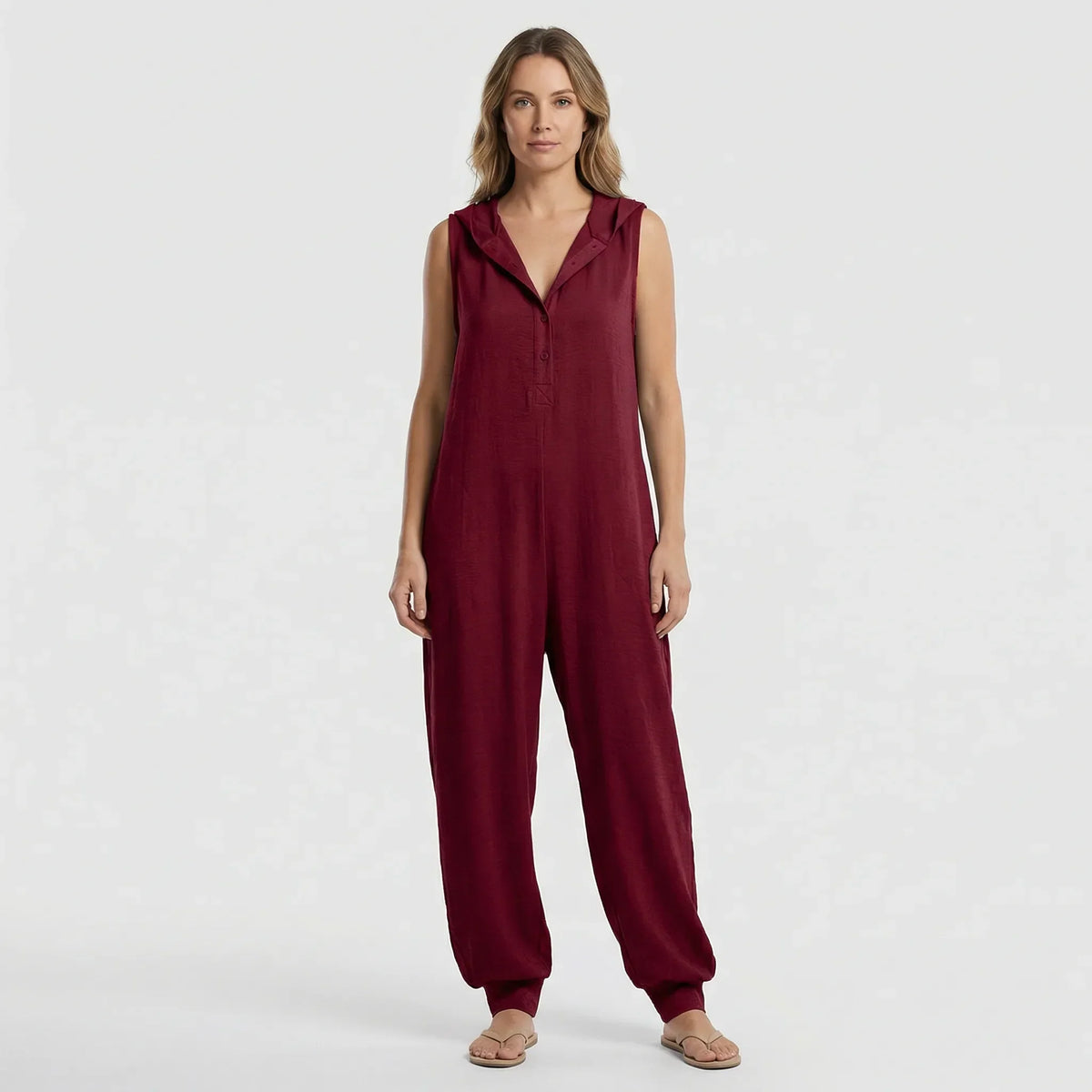 Sleeveless Hooded Button-Front Jumpsuit