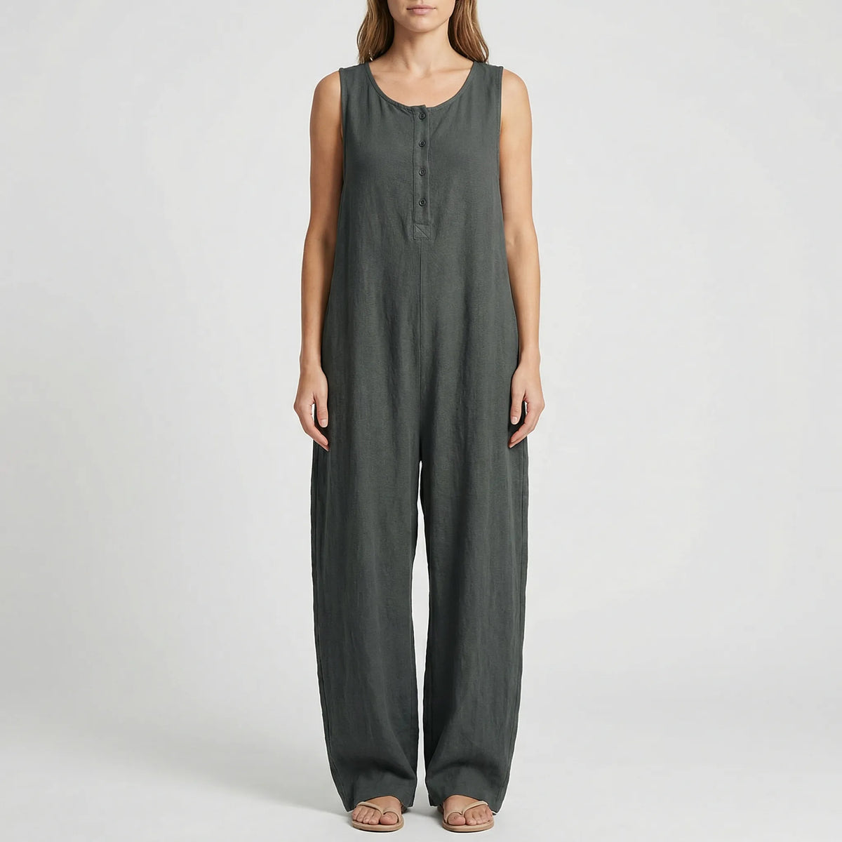 Sleeveless Hooded Button-Front Jumpsuit