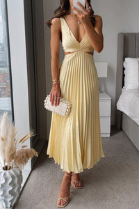 Sleeveless Pleated V-Neck Mother of the Bride Maxi Dress