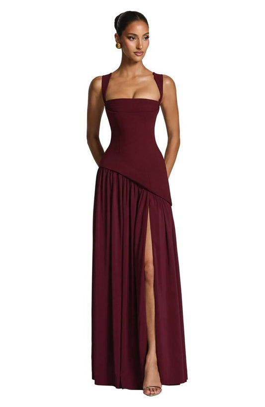 Sleeveless Square Neck A-Line Mother of the Bride Maxi Dress with Side Slit