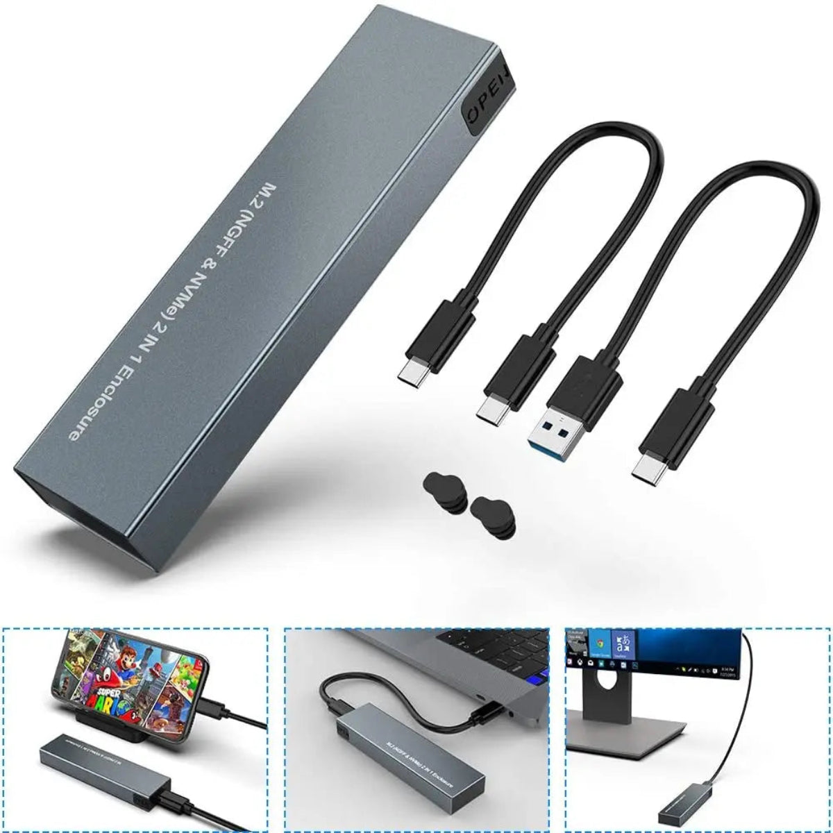 Slim NVMe and SATA SSD Enclosure — USB-C 10Gbps Speed