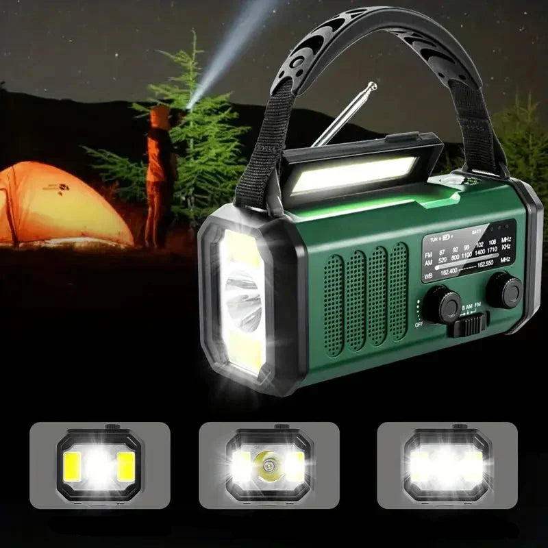 Solar Emergency Radio with Power Bank, Hand Crank and LED Flashlight for Camping and Outdoor Use