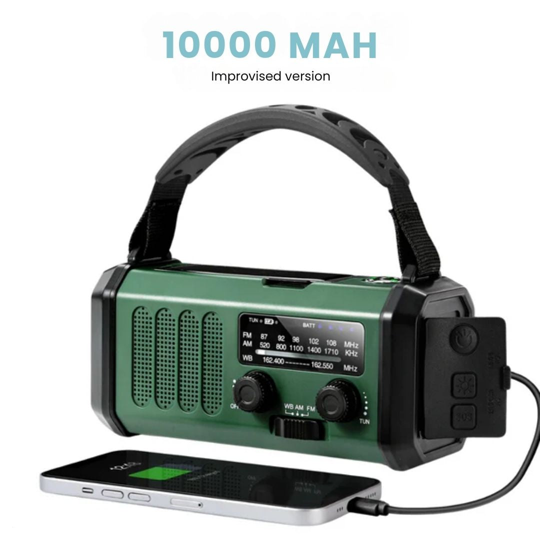 Solar Emergency Radio with Power Bank, Hand Crank and LED Flashlight for Camping and Outdoor Use