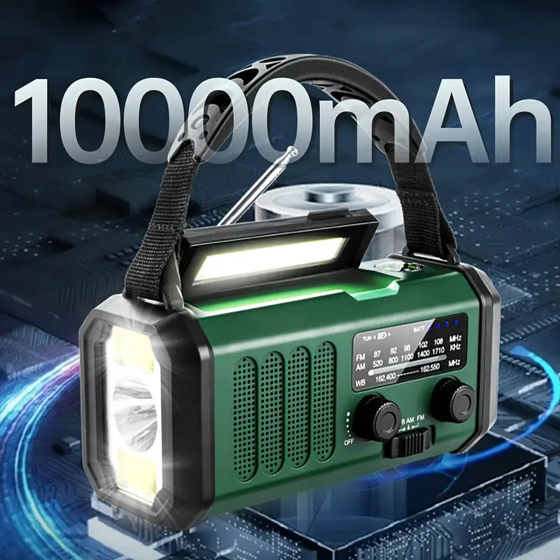 Solar Emergency Radio with Power Bank, Hand Crank and LED Flashlight for Camping and Outdoor Use