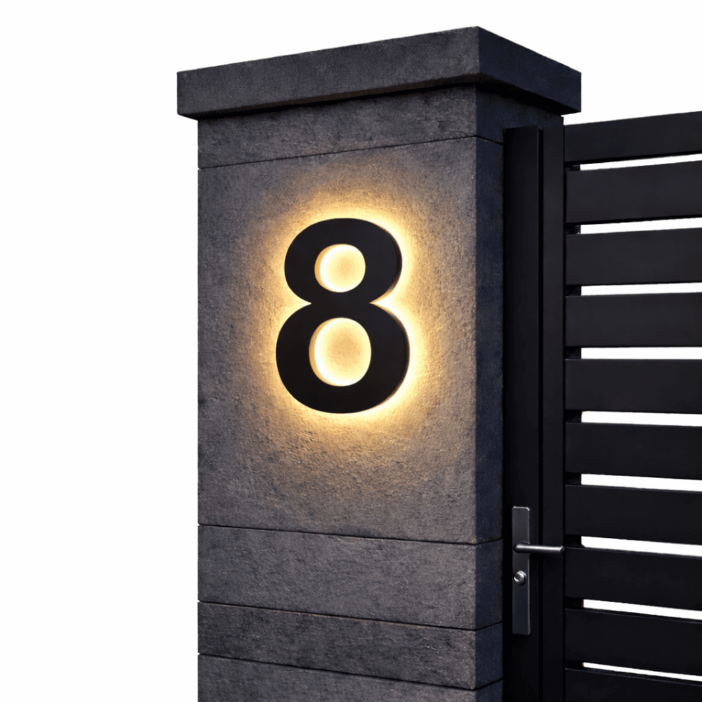 Stainless Steel Address Numbers for Modern Facades with IP68 LED Lighting