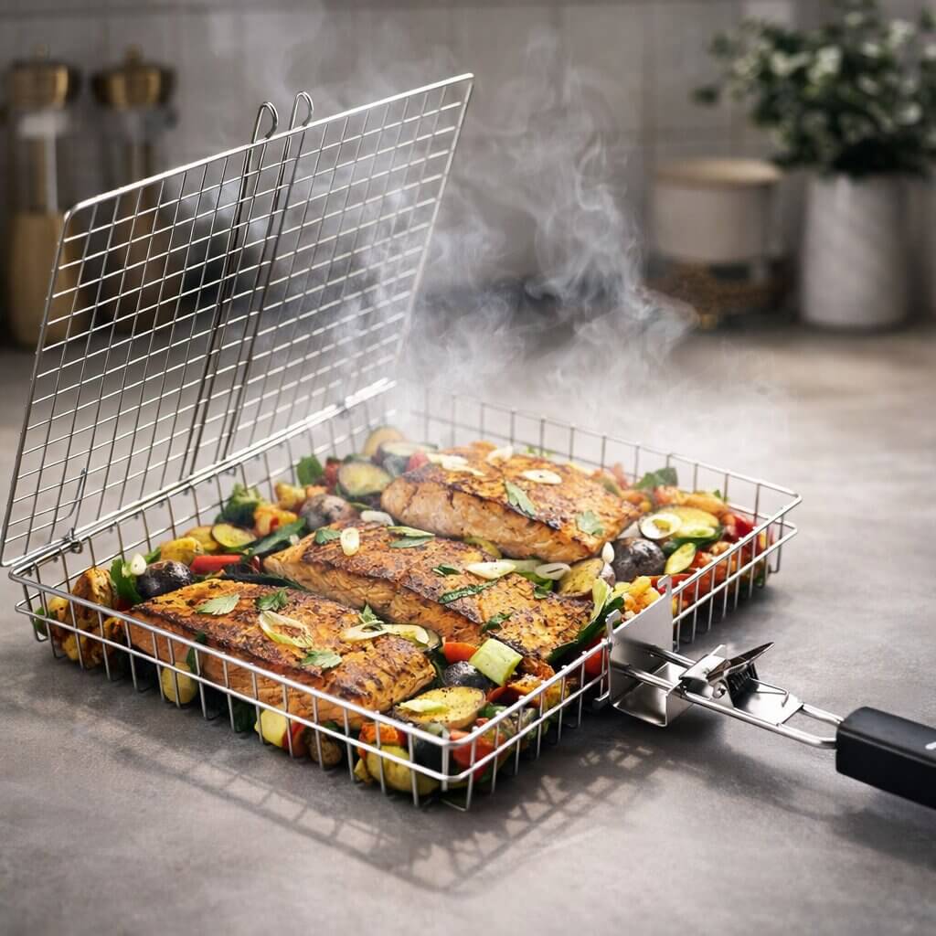 Stainless Steel BBQ Grill Basket - Even Heat Distribution