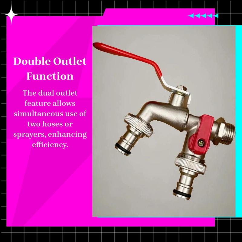 Stainless Steel Dual Outlet Garden Tap – Rustproof 2-Way Faucet with Quick Connector & Independent Valves
