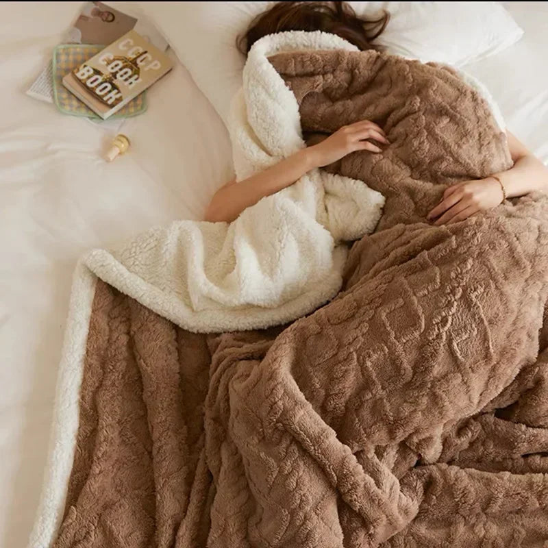 Stylish Thick Lambswool Winter Blanket with Elegant Accents