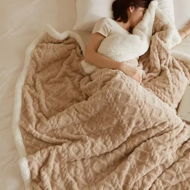 Stylish Thick Lambswool Winter Blanket with Elegant Accents
