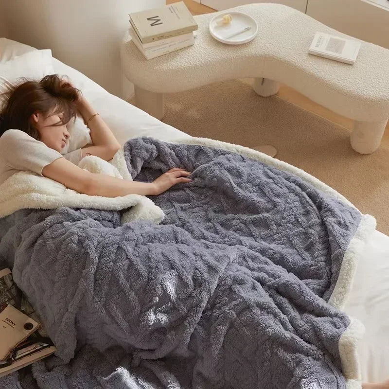 Stylish Thick Lambswool Winter Blanket with Elegant Accents