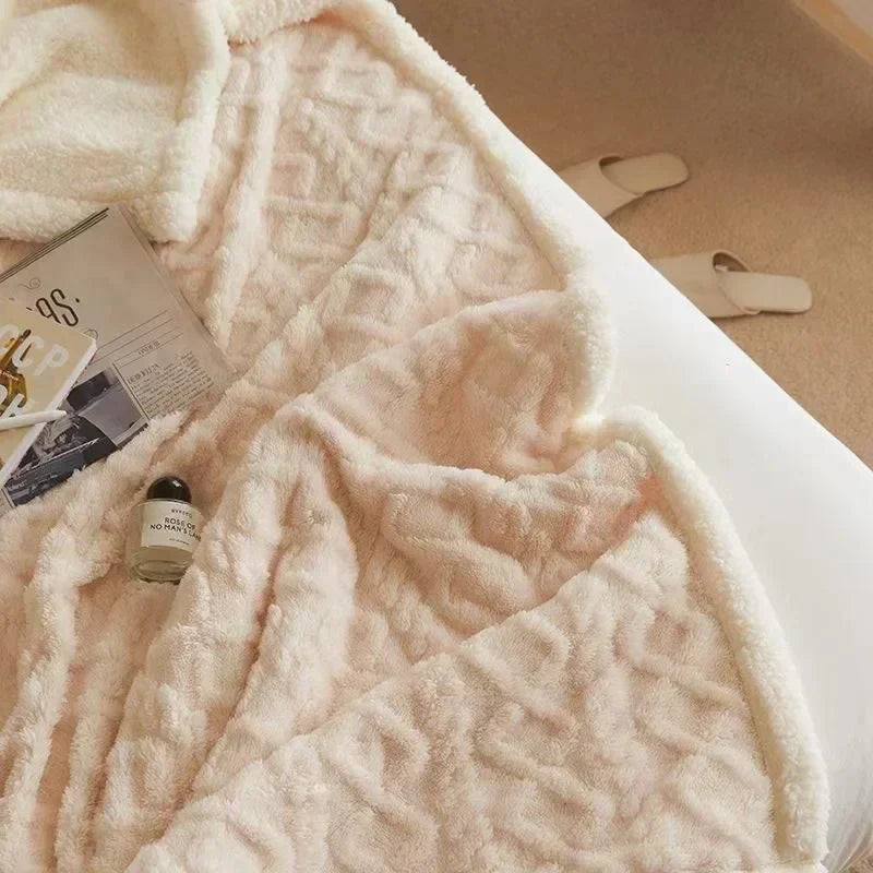 Stylish Thick Lambswool Winter Blanket with Elegant Accents