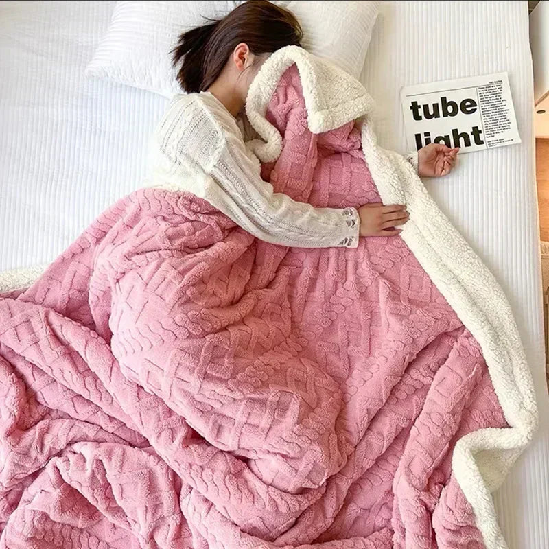 Stylish Thick Lambswool Winter Blanket with Elegant Accents