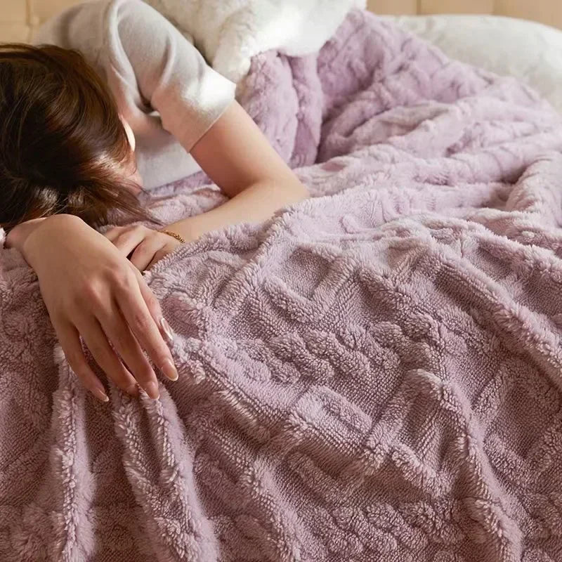 Stylish Thick Lambswool Winter Blanket with Elegant Accents