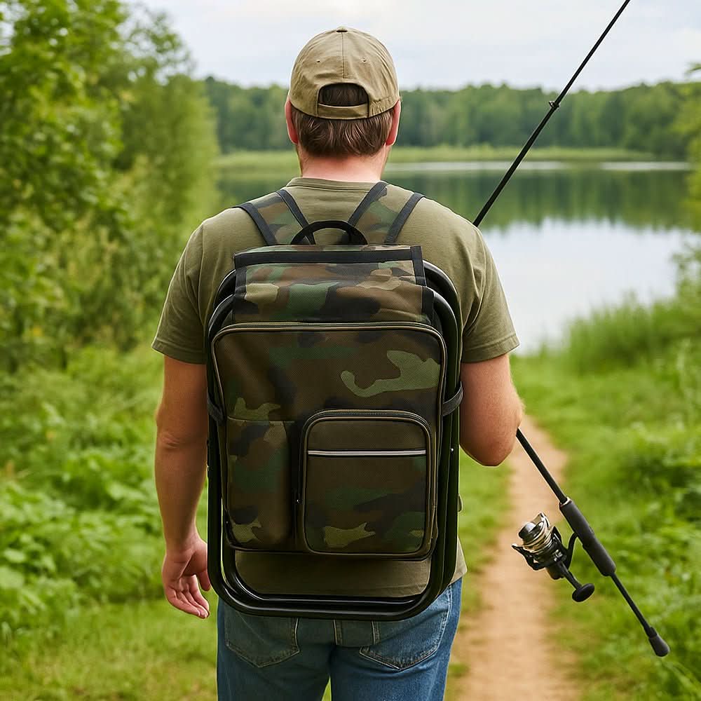 Unisex Backpack with Folding Stool and Insulated Compartment