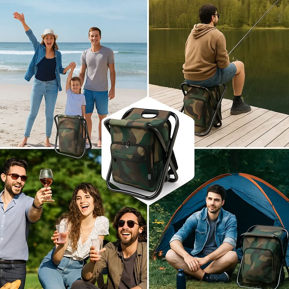 Unisex Backpack with Folding Stool and Insulated Compartment