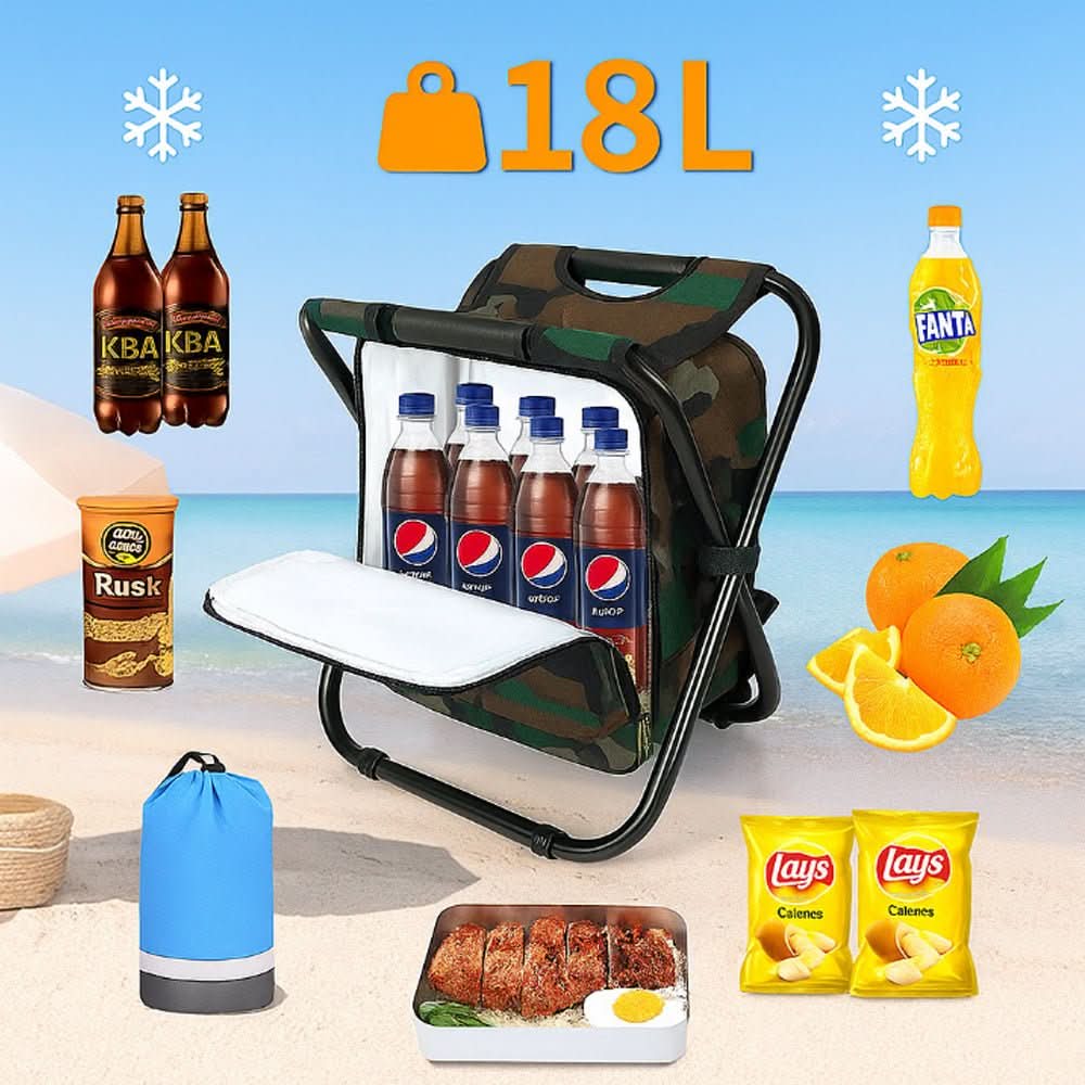 Unisex Backpack with Folding Stool and Insulated Compartment
