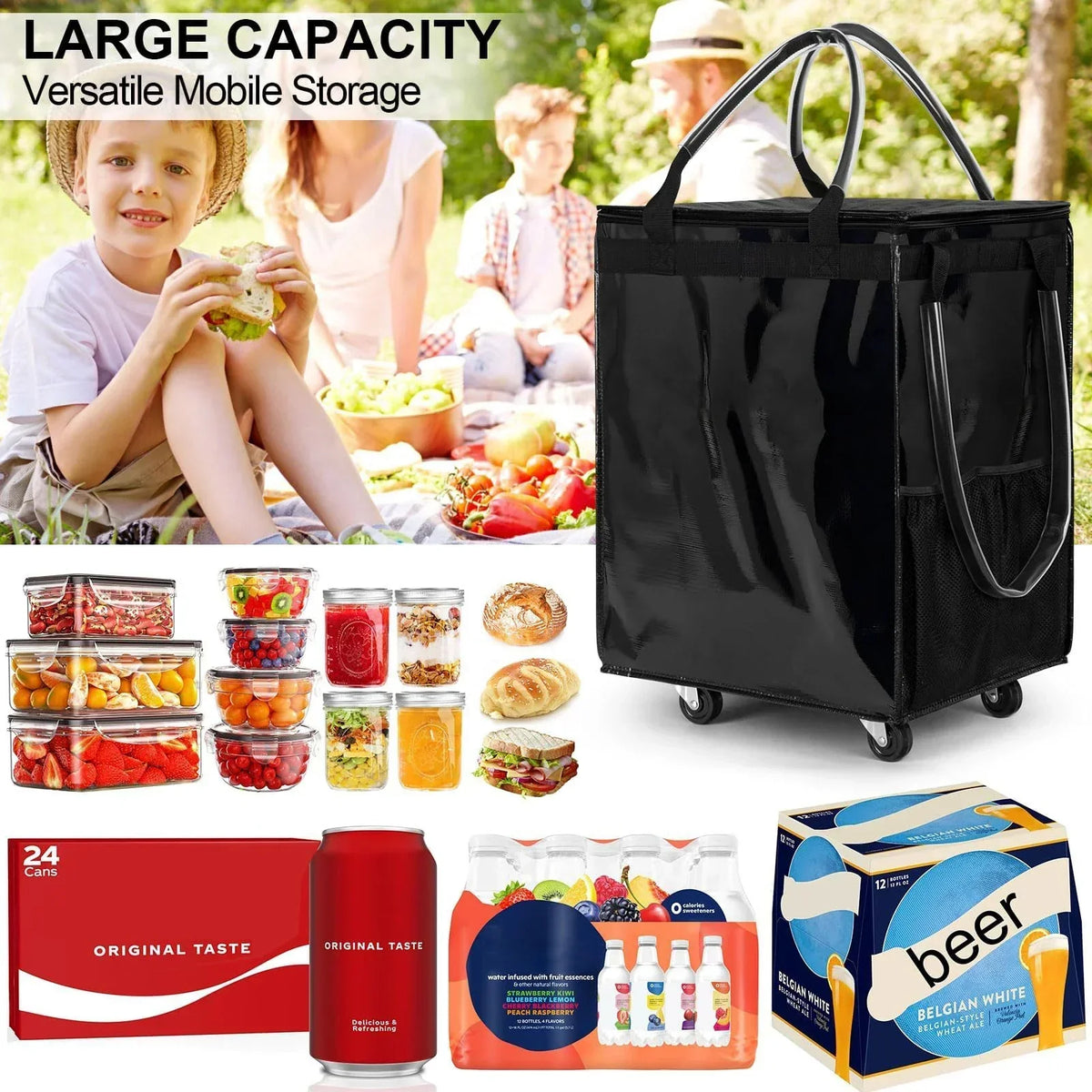 Unisex Foldable Grocery Bag with Wheels – Large Capacity for Easy Shopping