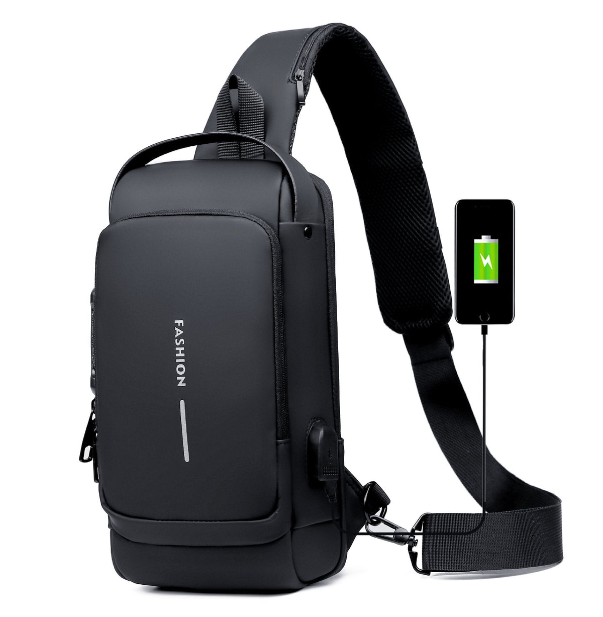 Unisex Waterproof Anti-Theft Crossbody Bag with Hidden Zip and USB 3.0 Charging Port