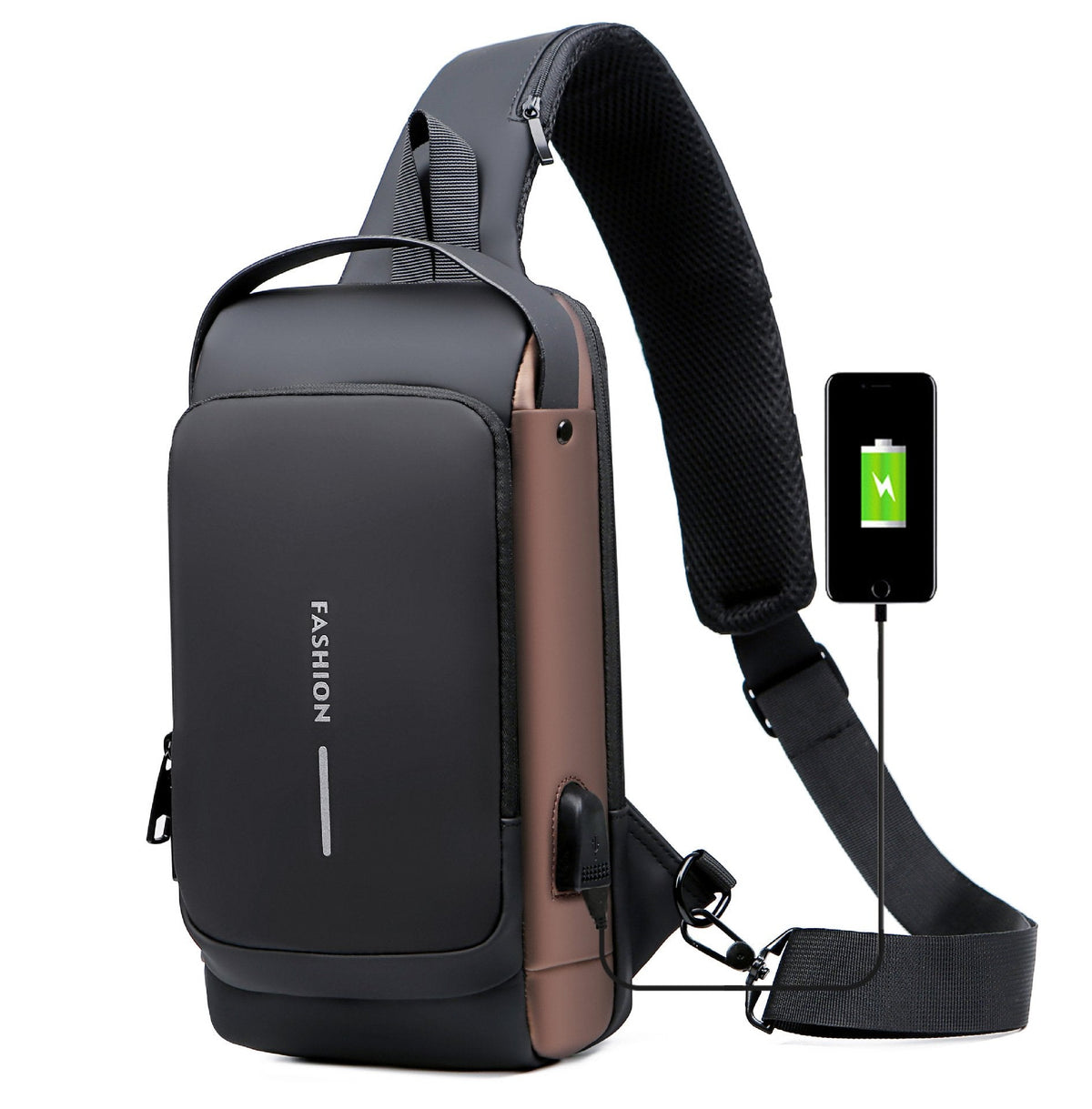 Unisex Waterproof Anti-Theft Crossbody Bag with Hidden Zip and USB 3.0 Charging Port