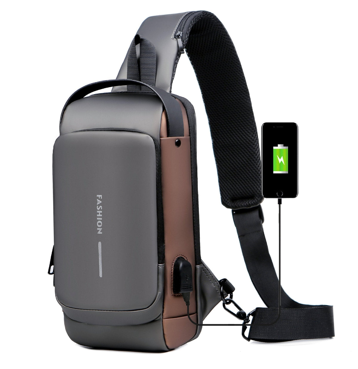 Unisex Waterproof Anti-Theft Crossbody Bag with Hidden Zip and USB 3.0 Charging Port