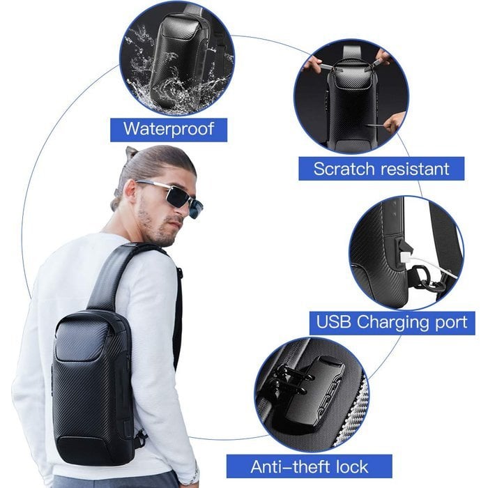 Unisex Waterproof Anti-Theft Crossbody Bag with Hidden Zip and USB 3.0 Charging Port
