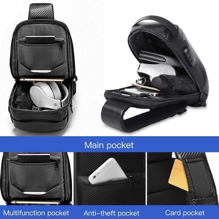 Unisex Waterproof Anti-Theft Crossbody Bag with Hidden Zip and USB 3.0 Charging Port