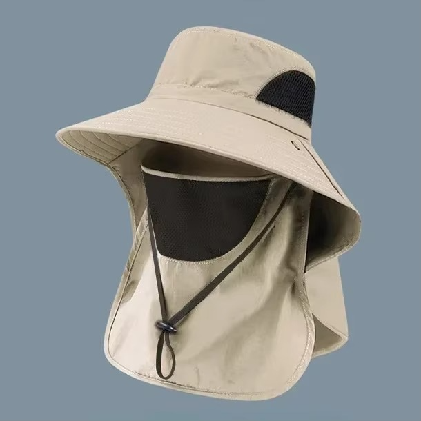 UV Protection Outdoor Sun Hat with Wide Brim and Neck Flap for Hiking, Fishing, and Camping