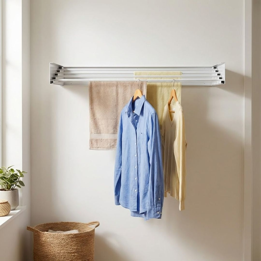 Wall-Mounted Drying Rack - Foldable Space-Saving Design for Clothes and Laundry