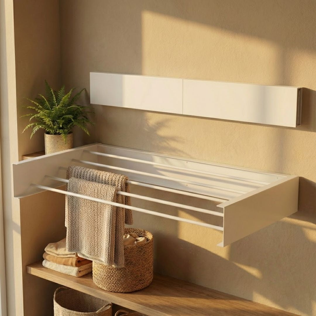 Wall-Mounted Drying Rack - Foldable Space-Saving Design for Clothes and Laundry