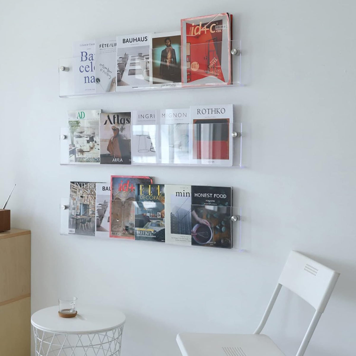 Wall-Mounted Floating Acrylic Magazine Rack