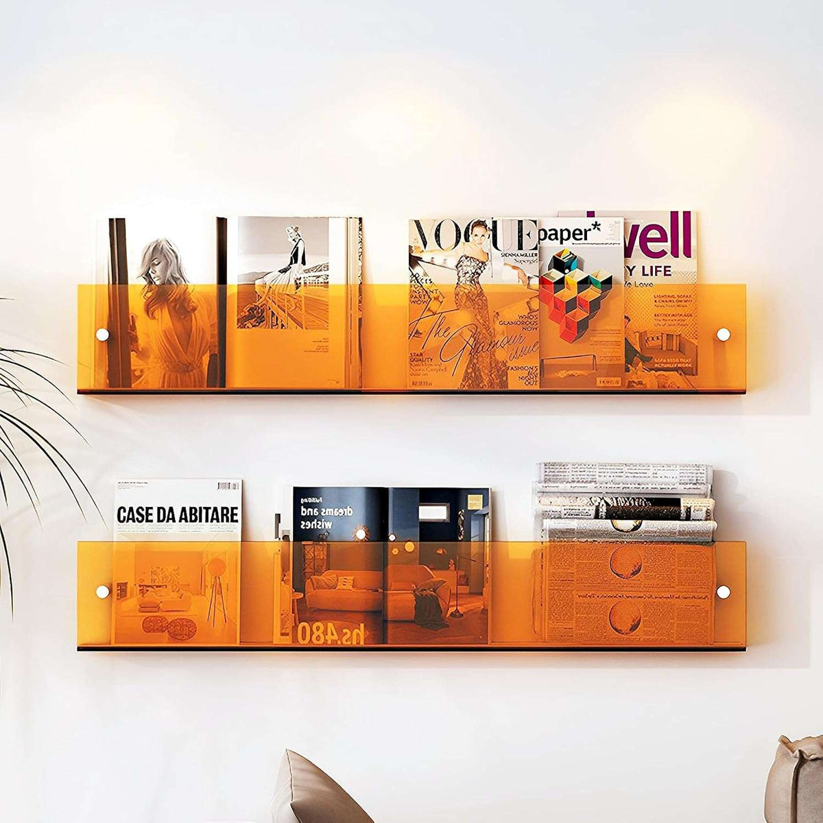 Wall-Mounted Floating Acrylic Magazine Rack