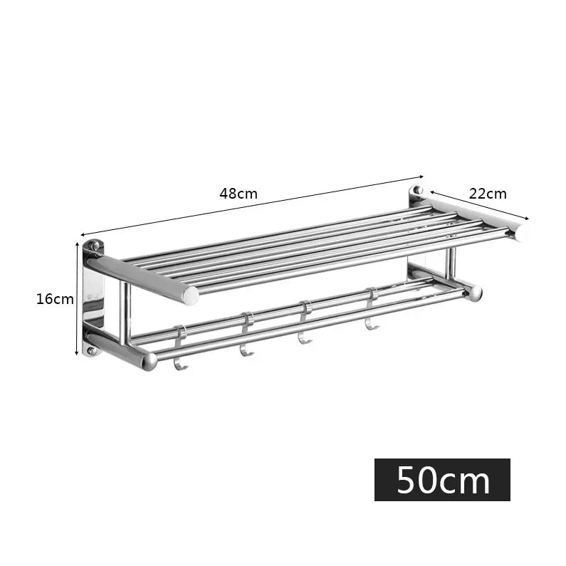 Wall-Mounted Stainless Steel Towel Rack – Space-Saving Bathroom & Kitchen Shelf