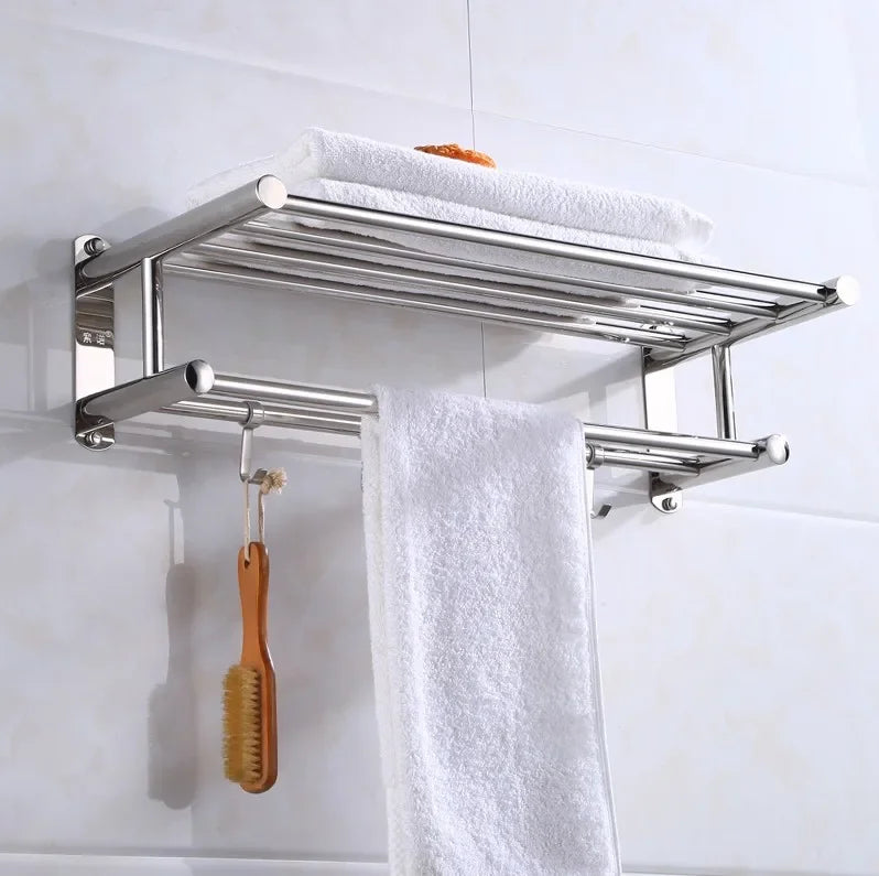 Wall-Mounted Stainless Steel Towel Rack – Space-Saving Bathroom & Kitchen Shelf