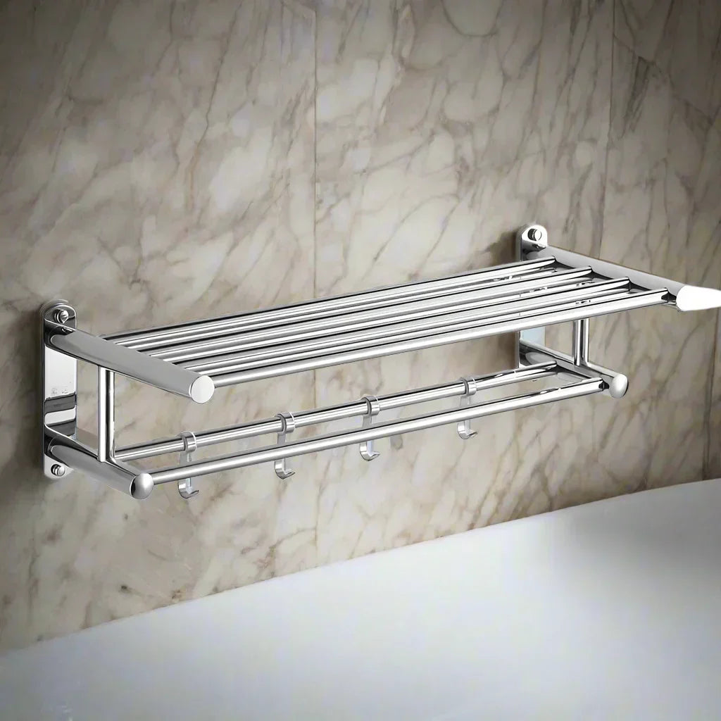 Wall-Mounted Stainless Steel Towel Rack – Space-Saving Bathroom & Kitchen Shelf
