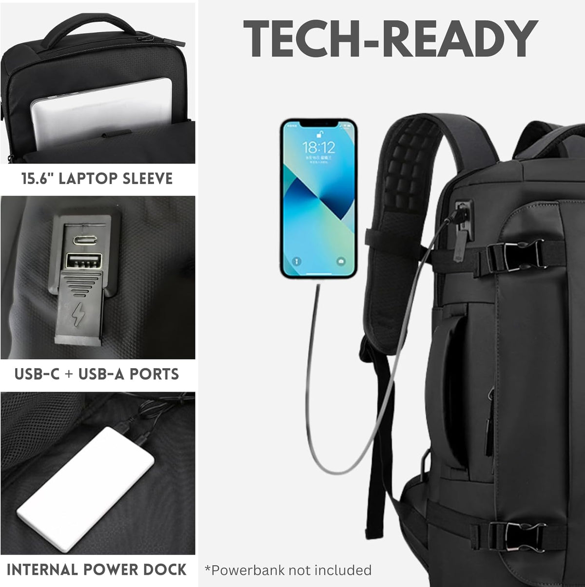 Waterproof Laptop Backpack with Side-Open Design & USB-C Port