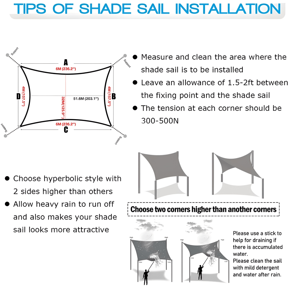 Waterproof Sun Shade Sail with UV Protection for Patio and Balcony