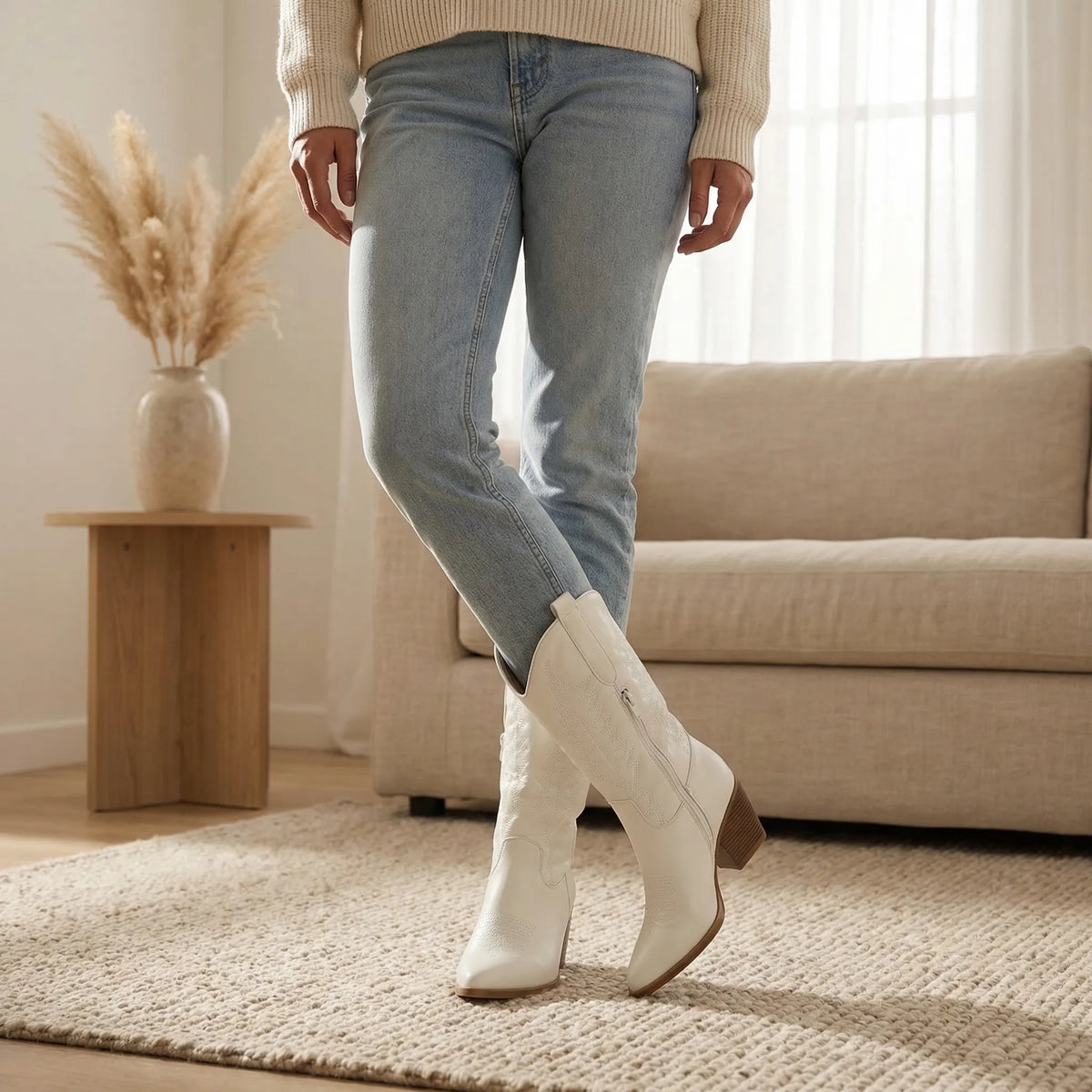 Western-Style Block Heel Boots