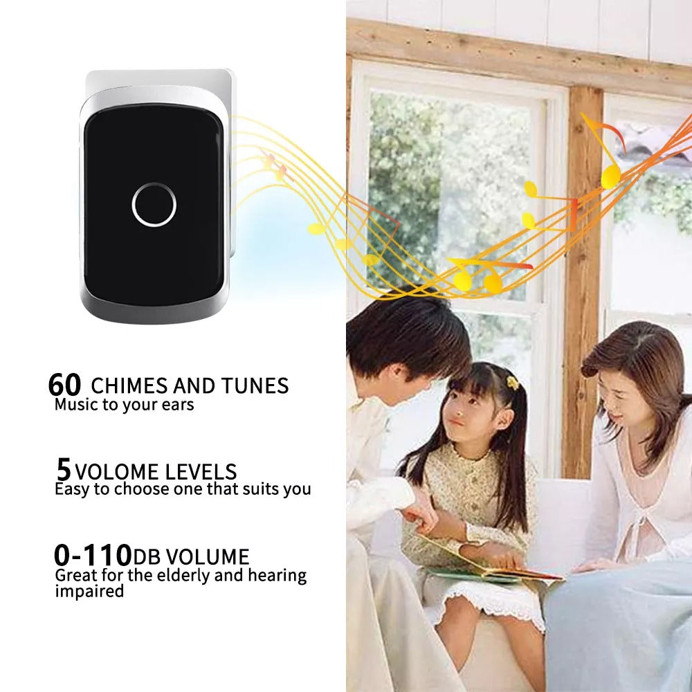 Wireless Waterproof Doorbell with LED Flash, Adjustable Volume & 36 Chimes
